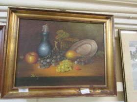 A modern still life, oil on canvas, indistinctly signed, 29.5cm x 39.5cm