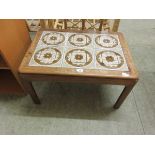 A 1970s tile topped occasional table, 71cm wide