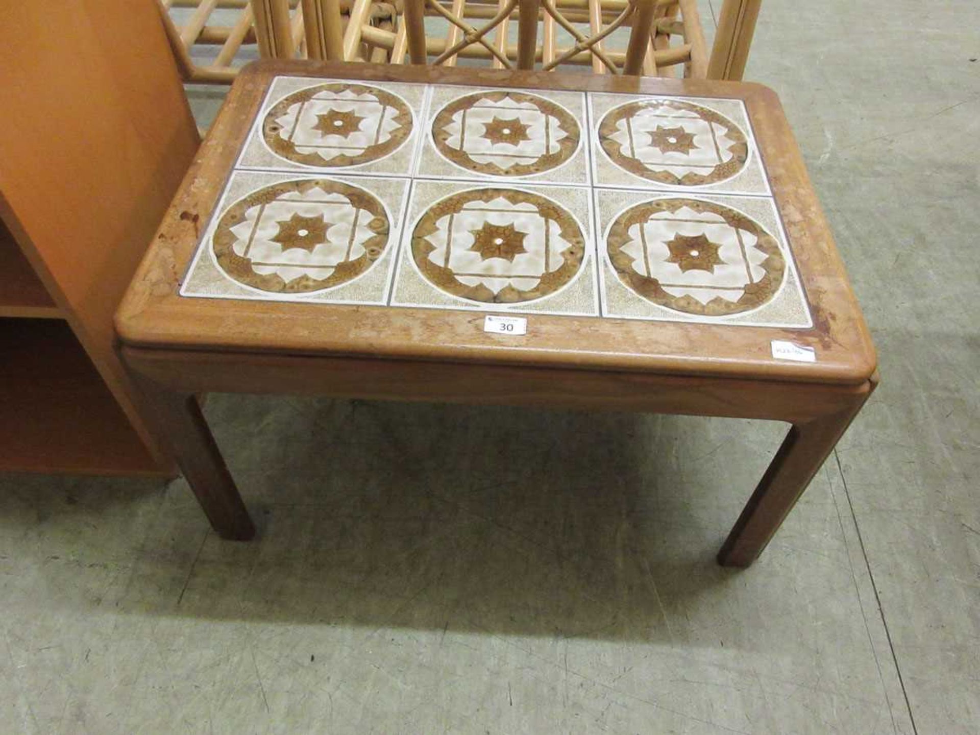 A 1970s tile topped occasional table, 71cm wide