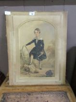 James Ashley, portrait of young boy with stick and hoop, signed and dated 1843, watercolour 41.5cm x