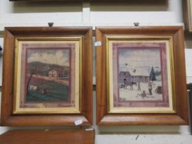 A set of four modern pictures on board depicting naive rural scenes