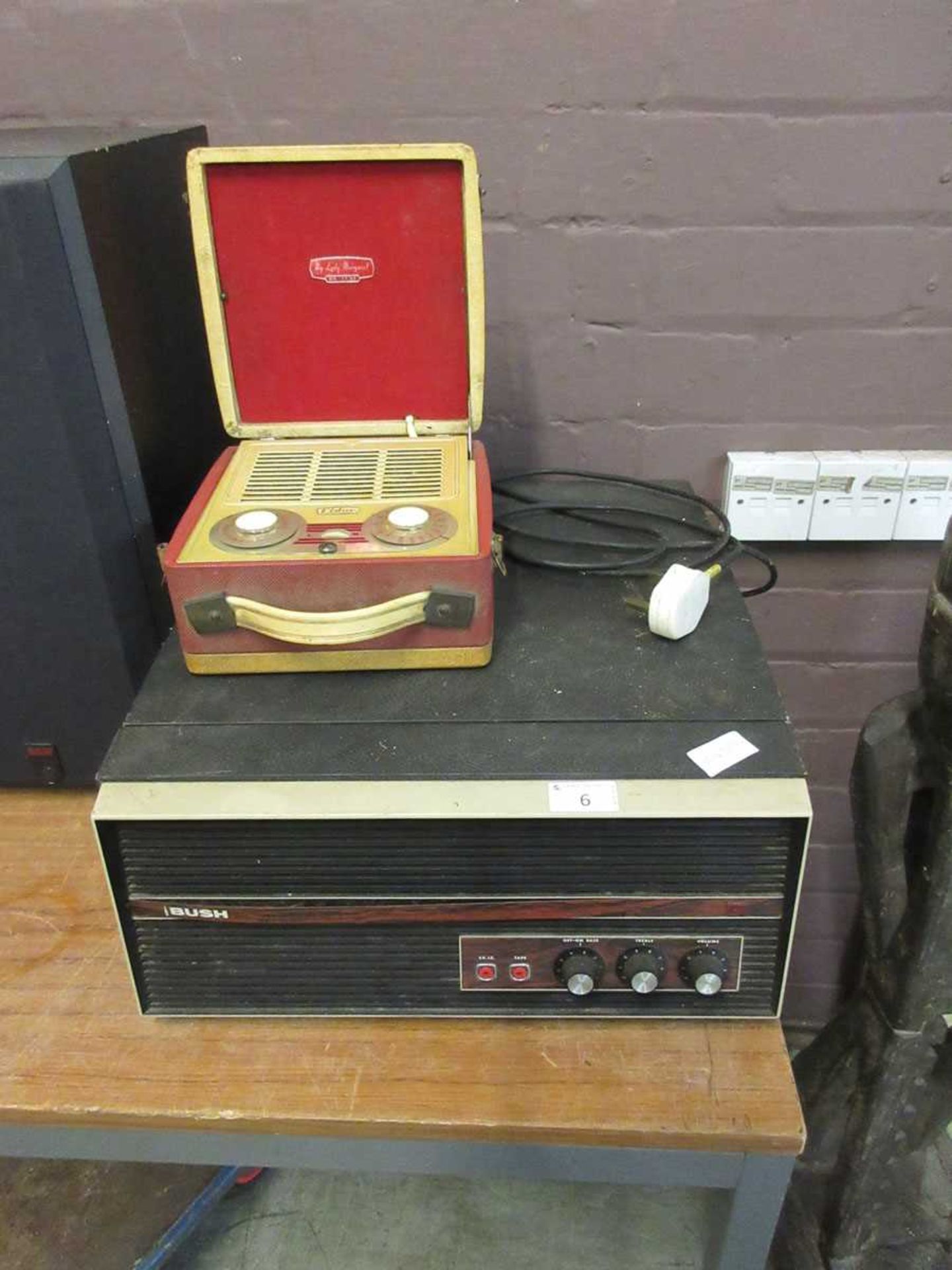 A Bush tabletop record player and a Vidor radio
