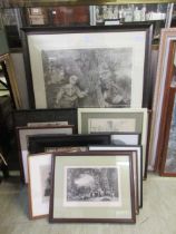 A large quantity of prints, etchings, and an embroidery