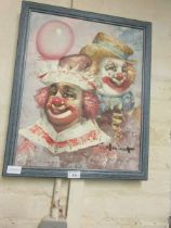 A modern oil on canvas depicting clowns