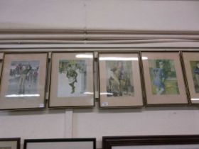 A set of five early 20th century coloured prints after Frank Reynolds depicting Dickensian scenes