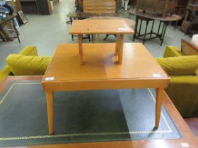A mid-20th century oak hinge top seat/occasional table along with a small mid-20th century oak