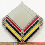 POSTMODERN OVERMANTEL MIRROR, 119cm H x 114cm, circa 1980's, with aluminium and coloured strip frame