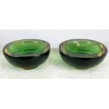 MURANO GREEN GLASS BOWLS, a pair, mid/late 20th century, 18cm diam. (2)