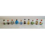 COLLECTION OF SNUFF BOTTLES, ten various overlay glass, mainly 19th century, including signed