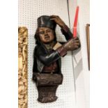 SHIPS FIGURE HEAD, 19th century carved wood, of gentlemen rising his hat with arm aloft, in