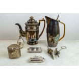 QUANTITY OF SILVER AND PLATE, including a 925 sterling tea caddy, an engine turned card case, a