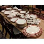 PART DINNER SERVICE, Spode 'Bordeaux' pattern with maroon and gilded border including 15 dinner