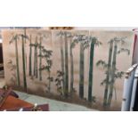 JAPANESE PANELS ON SILK, each panel 92cm W x 179cm H in four separate parts depicting bamboo. (4)