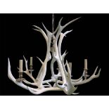 ANTHONY REDMILE STYLE WHITE ANTLER CHANDELIER, 60cm H x 43cm x 90cm, with shades.