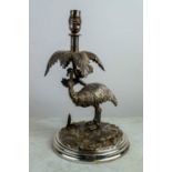 JAMES DEAKIN AND SONS LAMP, 19th century silver plate, ostrich under palm tree.