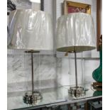 LAUREN RALPH LAUREN HOME TABLE LAMPS, a pair 70cm H with shades, polished metal and glass. (2)