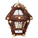 ANTHONY REDMILE STYLE ROEDEER ANTLER CEILING LANTERN, 60cm H x 43cm x 43cm.