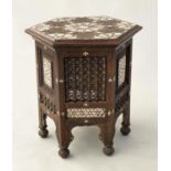 LAMP TABLE, early 20th century Syrian hexagonal bone and mother of pearl star inset and conforming