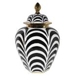 GINGER JARS, a pair, glazed ceramic with black and white design 40cm x 26cm x 26cm. (2)