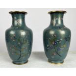 CLOISONNE VASES, a pair, late 19th/early 20th century having blue ground with foliate decoration,
