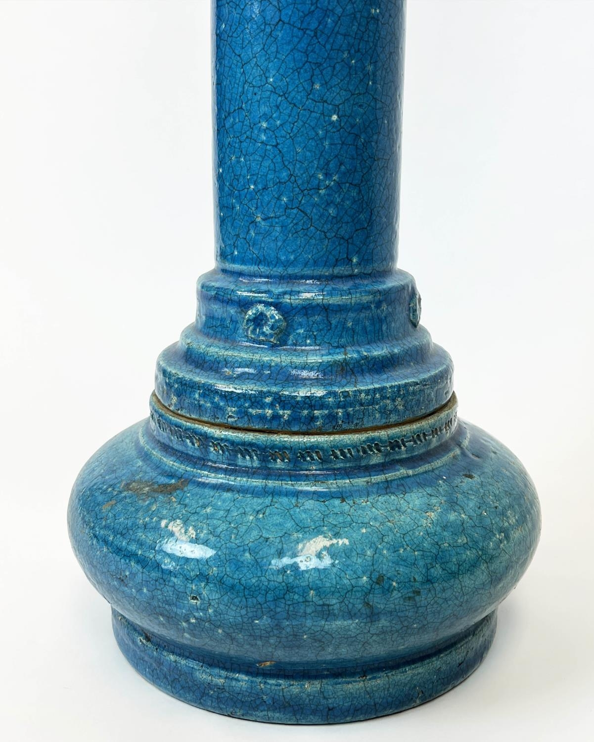 JARDINIERE ON STAND, Victorian style turquoise glazed ceramic, 102cm H. - Image 4 of 6