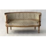 CANAPE, late 19th/early 20th century French Louis XVI style, carved giltwood with serpentine front