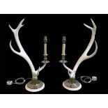 ANTHONY REDMILE STYLE WHITE ANTLER TABLE LAMPS, 63cm H x 28cm x 28cm.