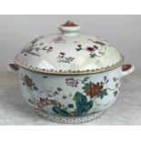 CHINESE EXPORT SOUP TUREEN, 19th century famille rose, decorated with cranes in garden scenes.