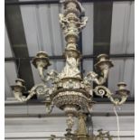 CHANDELIER, 117cm H, cast metal, with dolphin and cherub detail.