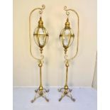 LANTERNS ON STANDS, a pair, 163cm H x 35cm W x 30cm D, Regency style, gilt metal, cross sectioned
