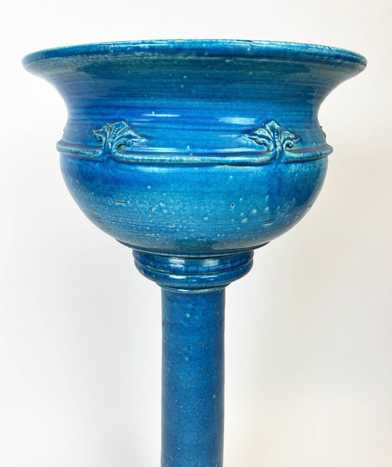 JARDINIERE ON STAND, Victorian style turquoise glazed ceramic, 102cm H. - Image 2 of 6