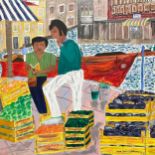 MARK ECCLES-WILLIAMS (20th century British) 'Venice Market', oil on canvas, 122cm x 122cm, unframed.