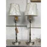 LAUREN RALPH LAUREN HOME TABLE LAMPS, a pair, with shades, 84cm H, polished metal. (2)