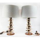 ANTHONY REDMILE STYLE ANTLER TINE TABLE LAMPS, a pair, 70cm H, with herringbone shades. (2)