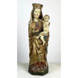 MADONNA WITH CHILD, possibly Medieval carved with giltwood, and polychrome coloured painted