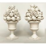 URNS, a pair, 60cm H, early 20th century Italian cream crackle glaze, ceramic porcelain, with