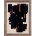 PIERRE SOULAGES, Abstract in Brown, signed in the plate, quadrichrome, vintage French frame., 72cm x