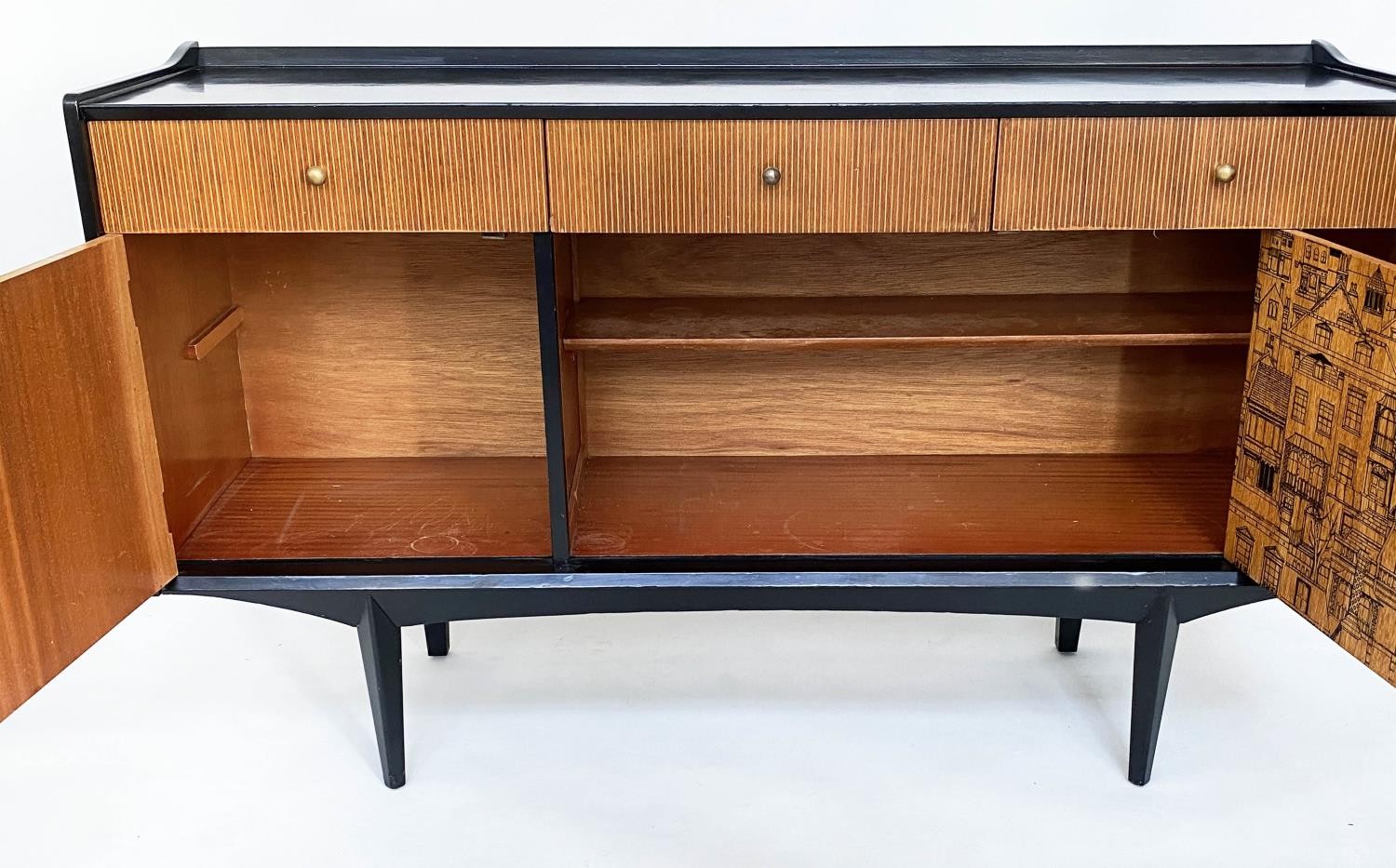 'HERITAGE' SIDEBOARD, 145cm W x 87cm H x 42cm D, 1960's ebonised, with panel doors, Dorothy Heritage - Image 8 of 10