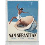 REPRODUCTION VINTAGE SAN SEBASTIAN TRAVEL ADVERTISEMENT, acrylic on canvas, 120cm x 90cm.