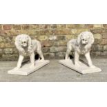 CONTEMPORARY SCHOOL, sculptural roaring lions, a pair, each 42cm H x 55cm W x 22cm D, resin in a