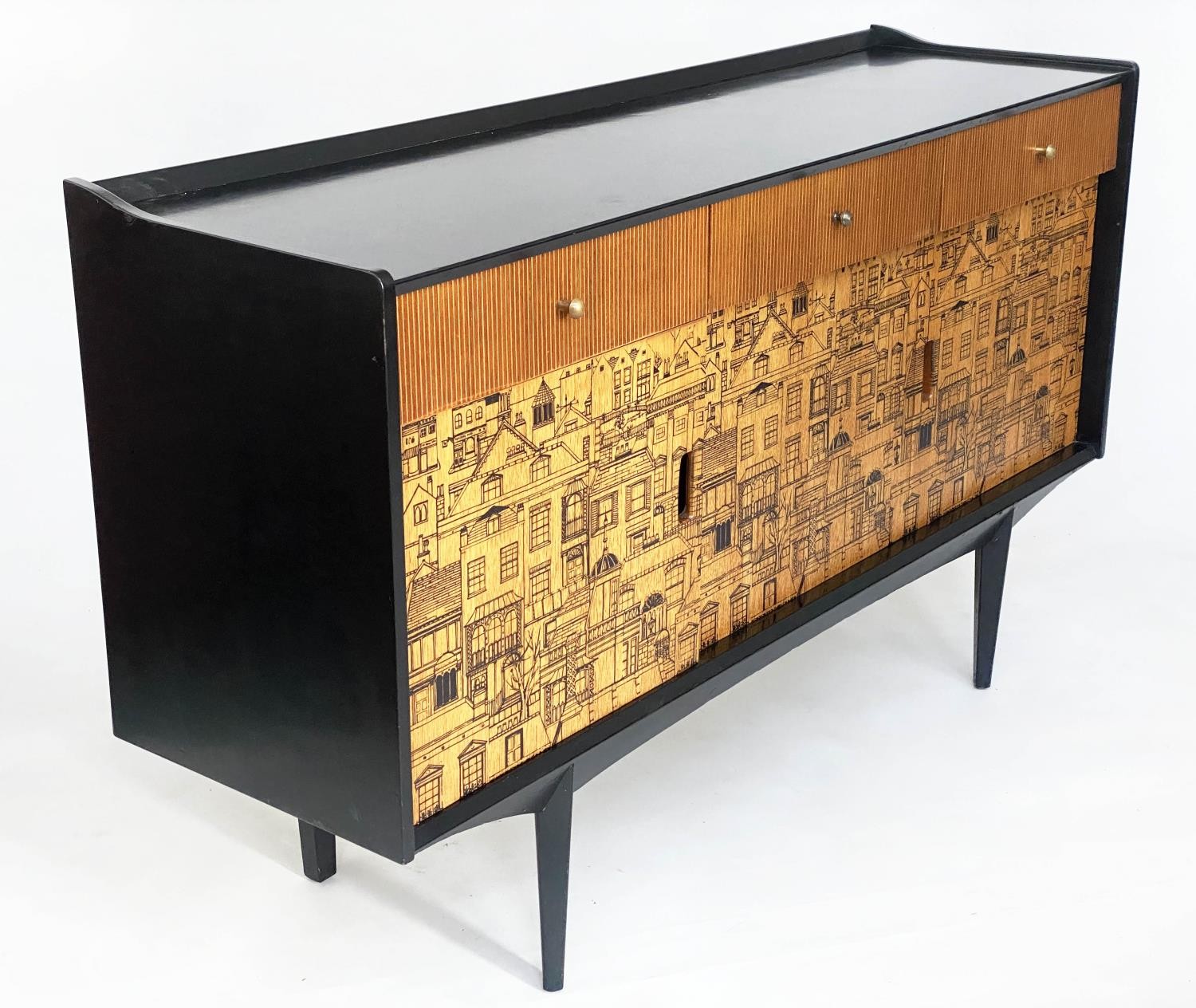 'HERITAGE' SIDEBOARD, 145cm W x 87cm H x 42cm D, 1960's ebonised, with panel doors, Dorothy Heritage - Image 7 of 10