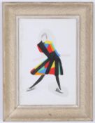 SONIA DELAUNAY, Pochoir, Femme 1969 - 27 pochoir design, vintage French frame, 28cm x 18cm. (Subject