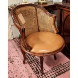 DESK CHAIR, 58cm W Louis XV style with caned back and tan leather seat.