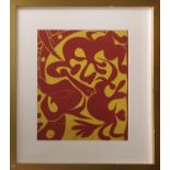 PABLO PICASSO 'Pique en Rouge et Jaune', lithograph/linocut, 26cm x 31cm, published 1962, framed.