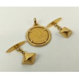 A VICTORIA 1890 FULL SOVEREIGN PENDANT, in an 18ct gold mount; together with a pair of 18ct gold