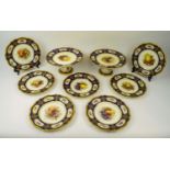 ROYAL WORCESTER PLATES, seven and two comports signed R Sebright, early 20th century decorated