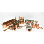 BATTERIE DE CUISINE, a large quantity of various including two sets of three graduated copper pans