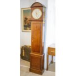 LONGCASE REGULATOR, 192cm H x 39cm x 20cm, Regency mahogany with silvered dial, brass weight and