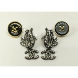 STUD EARRINGS, a pair, black and gold inscribed 'Chanel Paris' and a pair of crystal CC dangle