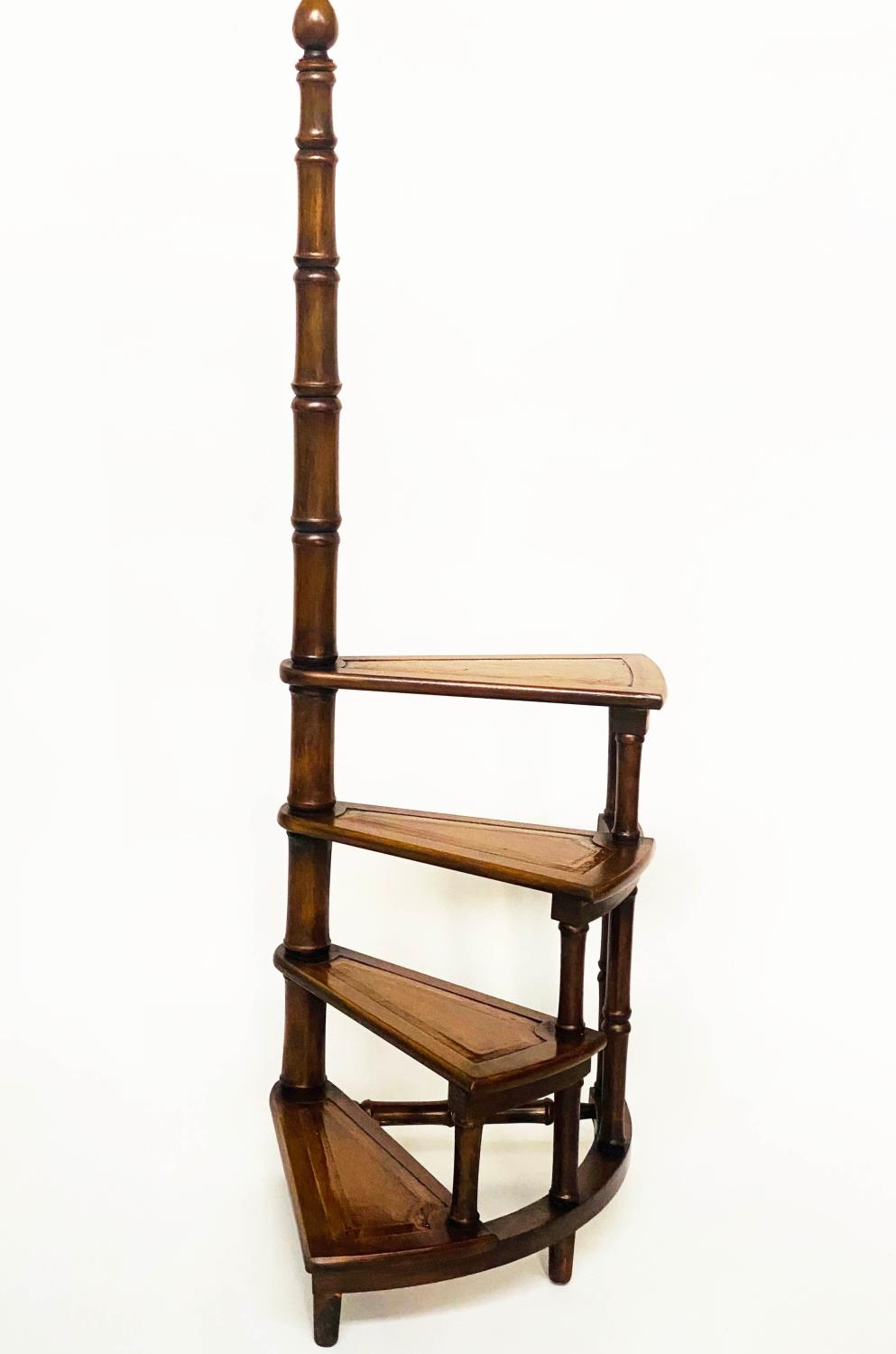 SPIRAL LIBRARY STEPS, George III style mahogany with four spiral gilt tooled leather treads and - Image 4 of 6